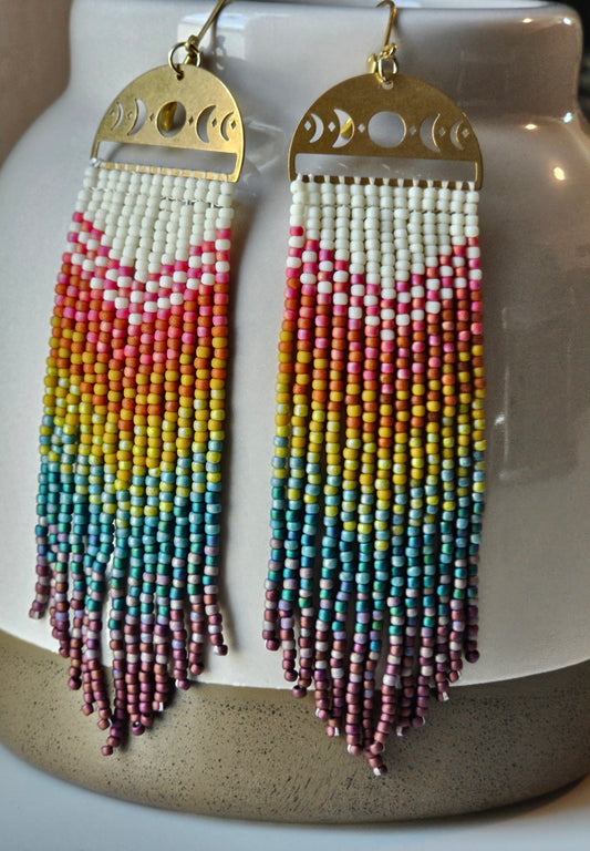 Desert Sunset seed bead fringe earrings